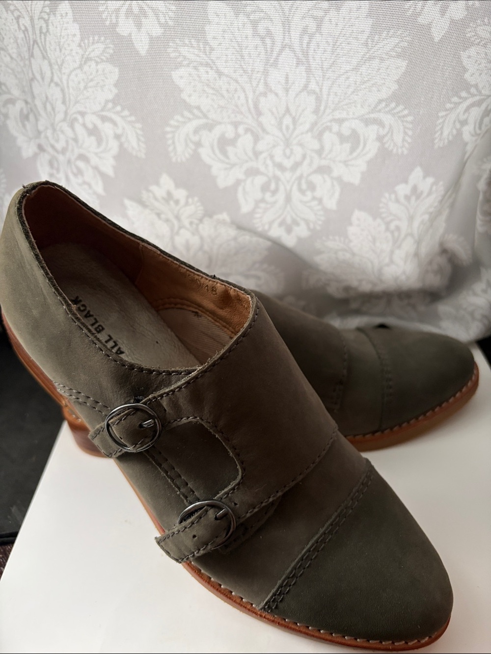 All Black brand gray Double Monk Strap Oxfords